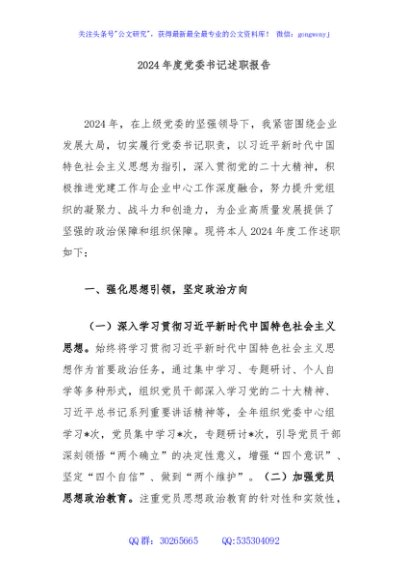 2024年度党委书记述职报告