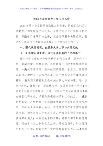2024年度市局办公室工作总结