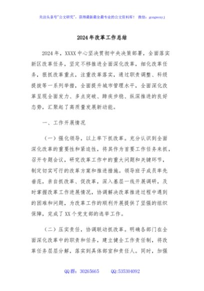 2024年改革工作总结