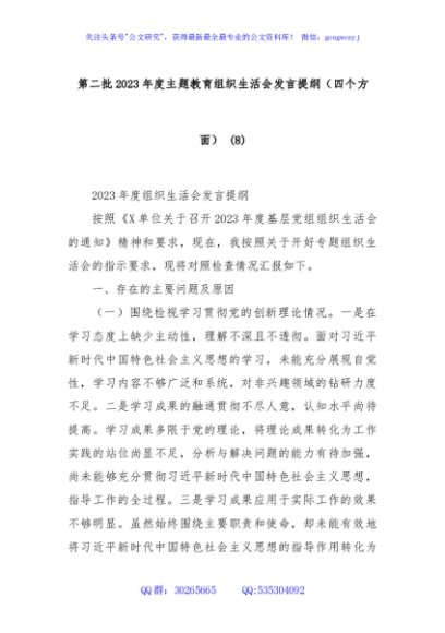 第二批2023年度主题教育组织生活会发言提纲（四个方面） (8)