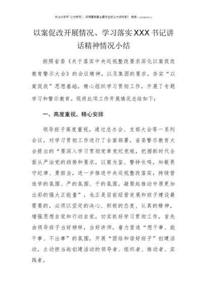 以案促改开展情况、学习落实XX书记讲话精神情况小结