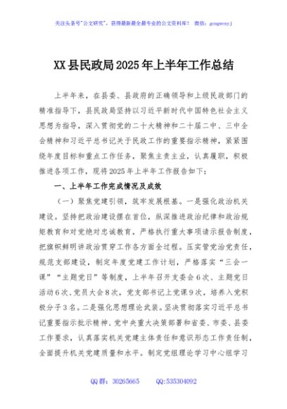 XX县民政局2025年上半年工作总结