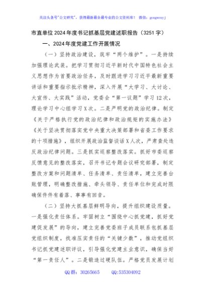 市直单位2024年度书记抓基层党建述职报告（3251字）