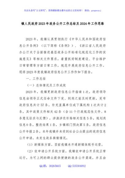 镇人民政府2023年政务公开工作总结及2024年工作思路