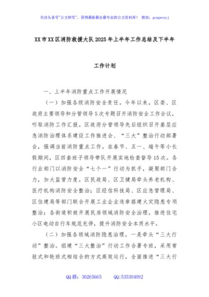 XX市XX区消防救援大队2025年上半年工作总结及下半年工作计划