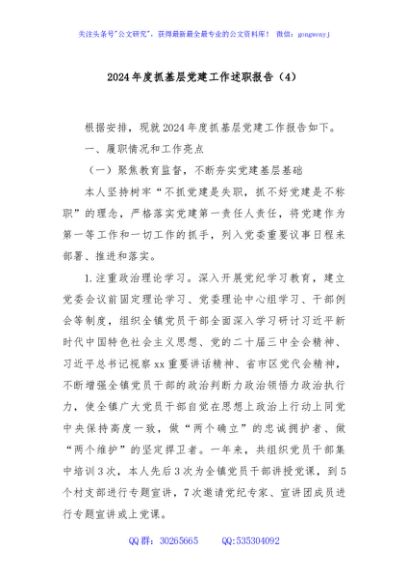 2024年度抓基层党建工作述职报告（4）