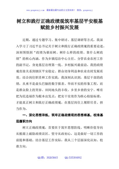 树立和践行正确政绩观筑牢基层平安根基赋能乡村振兴发展