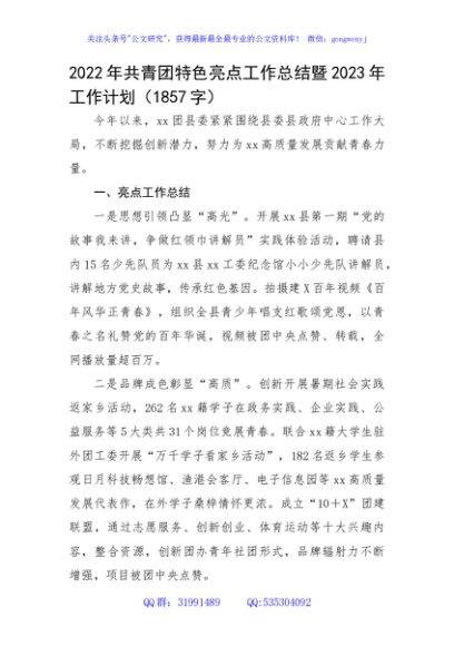 2022年共青团特色亮点工作总结暨2023年工作计划